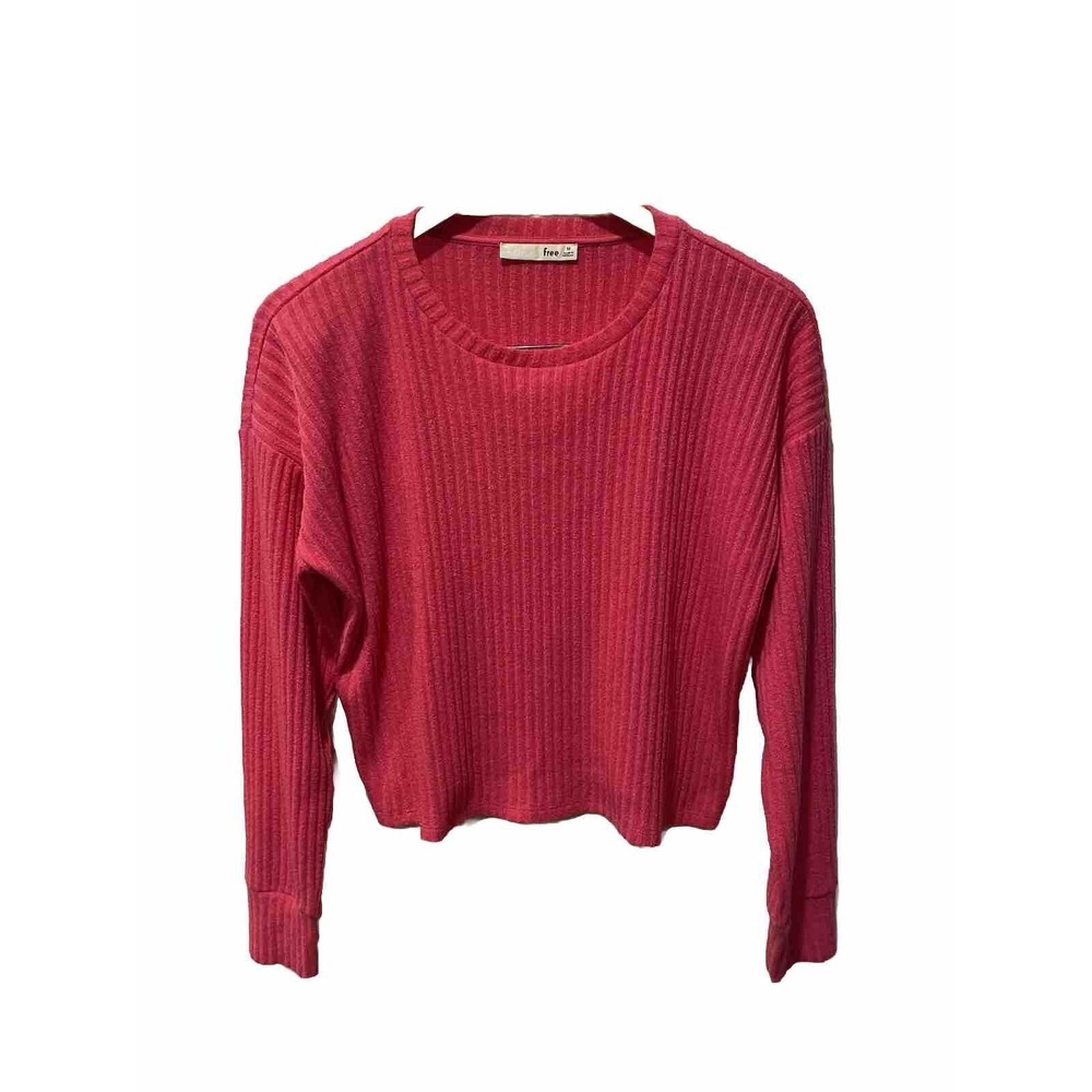 Aritzia Wilfred free women's knit crop sweater long sleeve pink rib knit SZ M